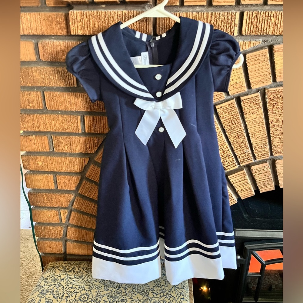 Girls Navy Sailor Dress- Bonnie Jean - 6x